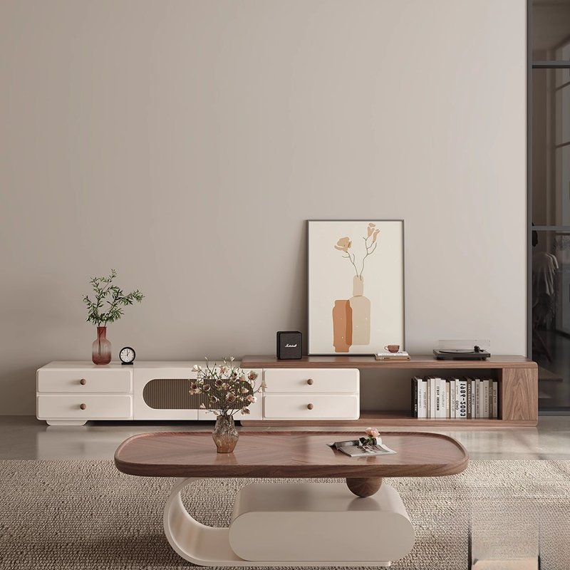 Interior Design White And Wood - خزانة تلفزيون داخلية لغرفة المعيشة باللون